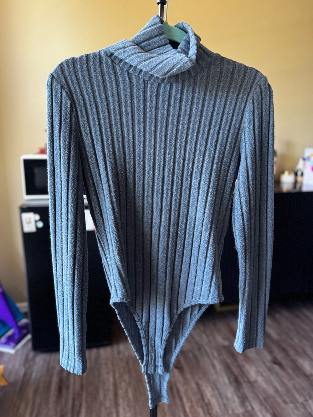 SHEIN Slate Blue Ribbed Turtleneck Bodysuit